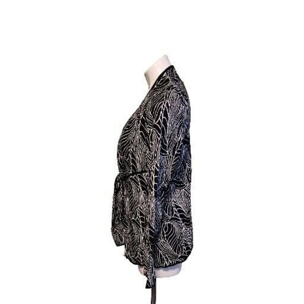 Dana Buchman Women's Medium Cardigan Sweater Black White Abstract Tie Front New - Picture 2 of 10